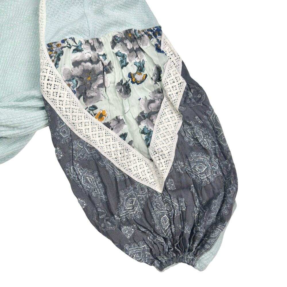 Free People | Women | Casual Clash Mint Mixed Media Balloon Sleeve Top | Small - Picture 9 of 13